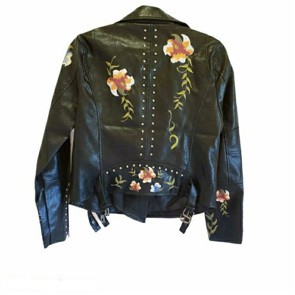 Women Leather Floral Print Embroidery Jacket - Picture 12 of 16
